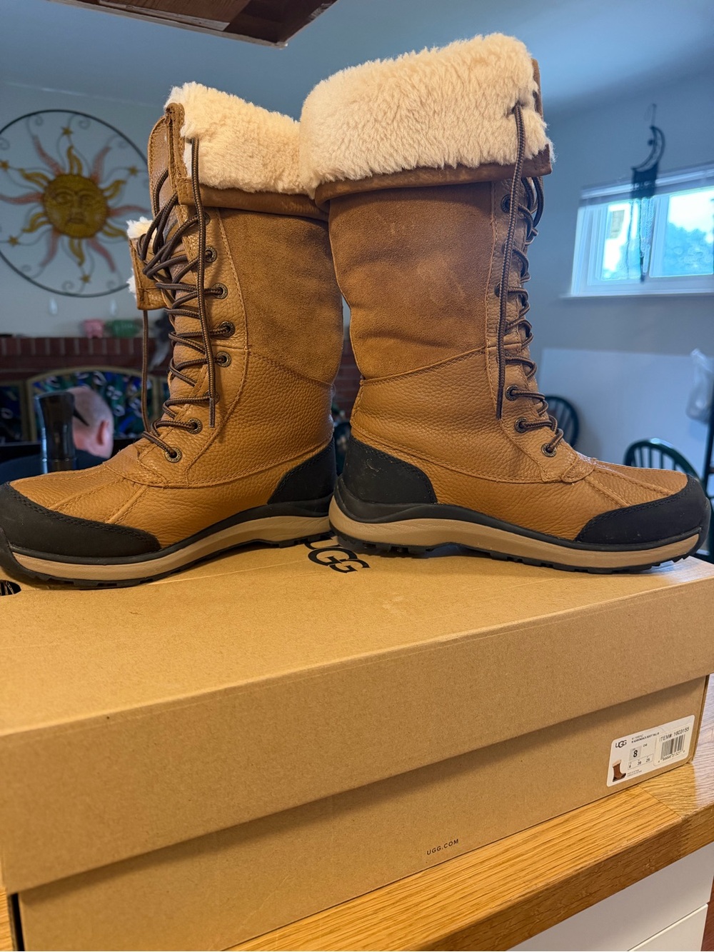 UGG Chestnut Brown and Cream Shearling-Lined Lace-Up Winter Boots - Picture 3 of 6